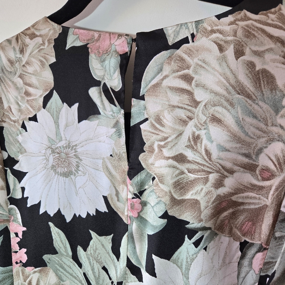 Anne Klein Floral On Black Midi Dress, 3/4 Sleeve, Lined, Size 10, NWT - Picture 5 of 7